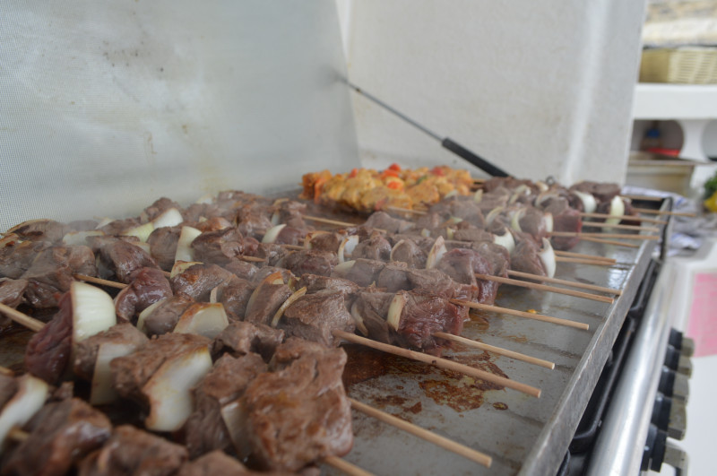 Beef kebabs cooked freshly on board